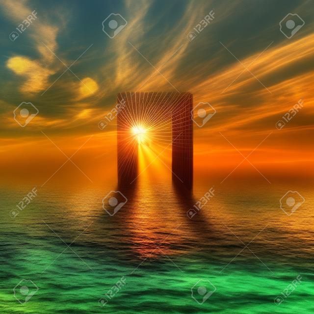 Puerta es el paraíso, en el camino del agua hacia la luz, nuevo mundo. Conceptos para la religión, Dios, la esperanza, la fe.
