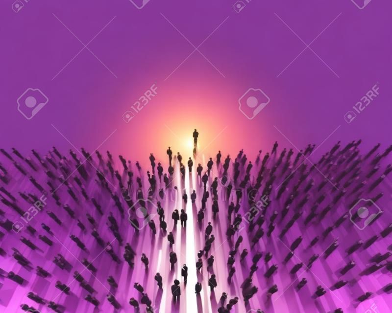 Businessman leader leading a large group of people. Low poly style. Society and business world. Conceptual 3D illustration