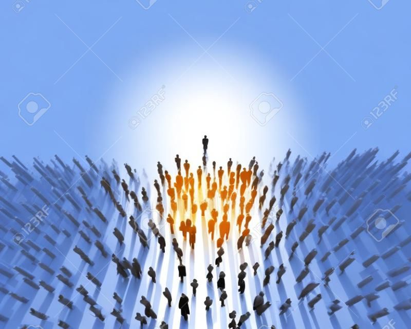 Businessman leader leading a large group of people. Low poly style. Society and business world. Conceptual 3D illustration