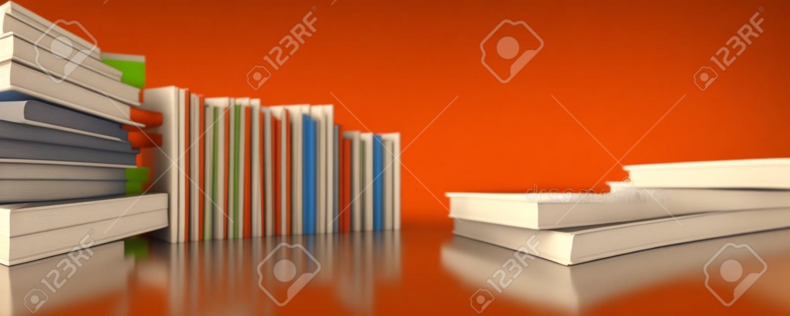 Grupa książek. koncepcja edukacji, nauki i czytania. powrót do szkoły. ilustracja 3D