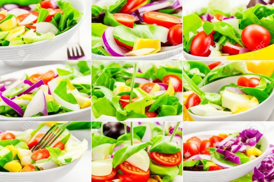 collage with different salad