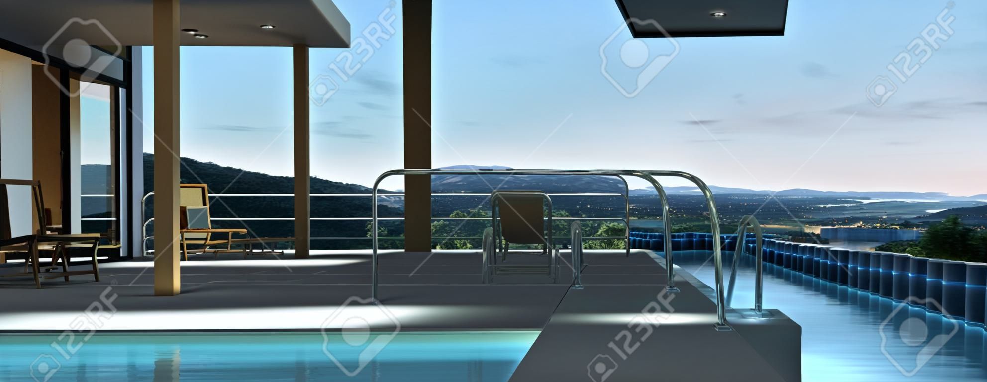 現代的房子帶游泳池和美麗的景色