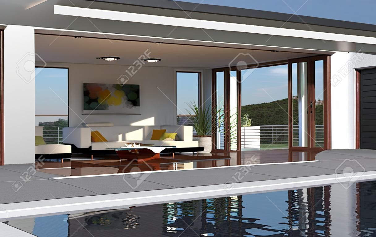 수영장과 아름다운 전망이있는 현대 집