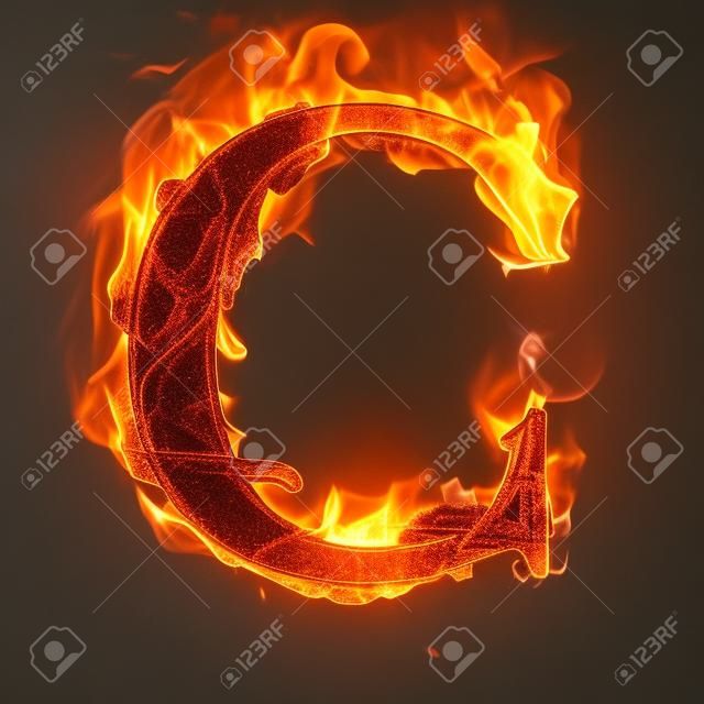 Cartas e símbolos em fogo - Letra C.