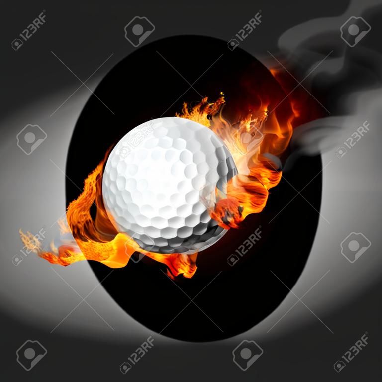 Golf ball in fire flying up - illustration