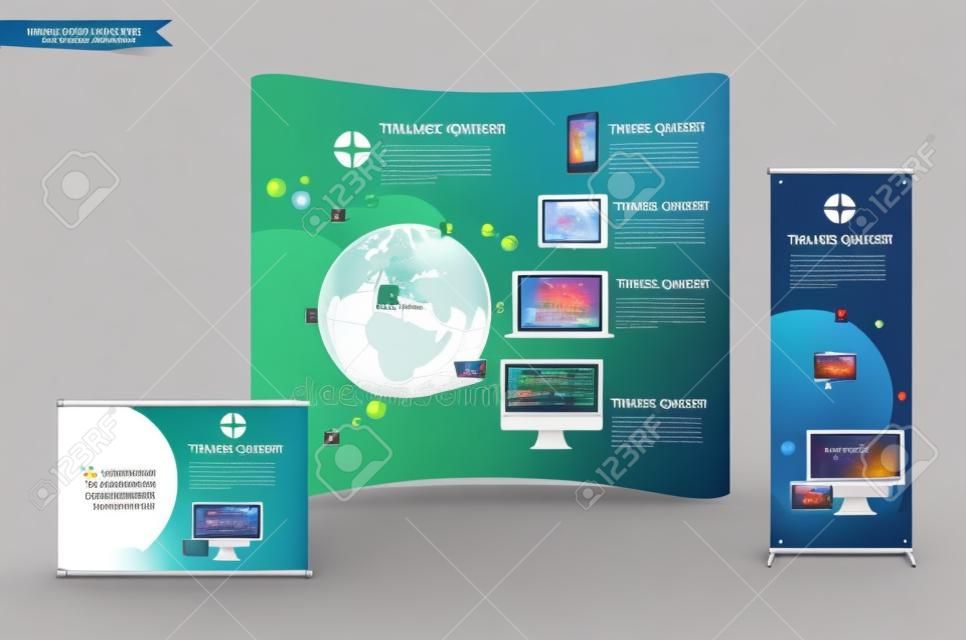 Trade exhibition stand display With roll up banner, Technology computer business concept, Vector illustration modern template design 