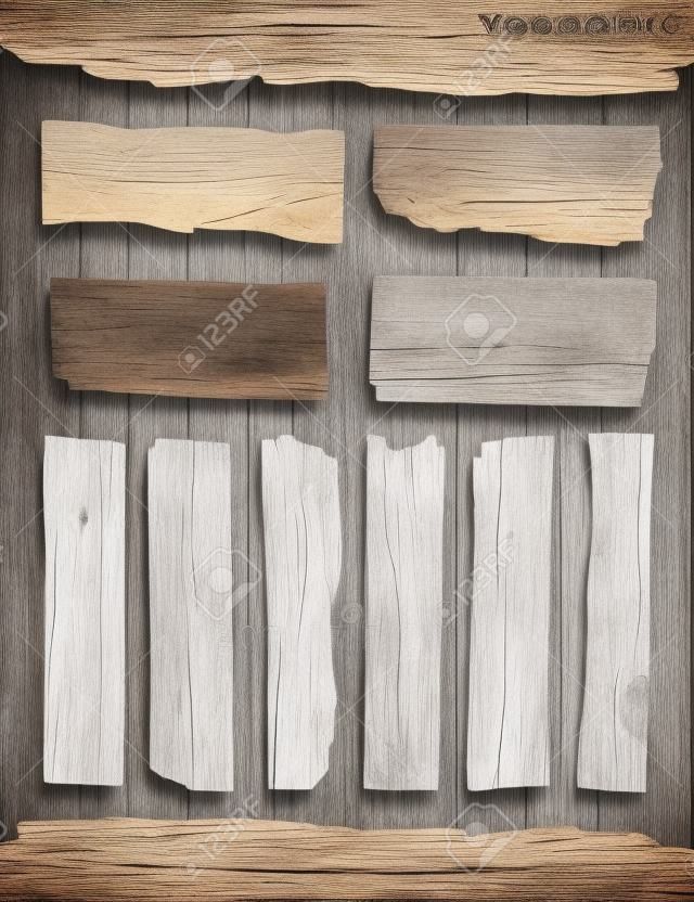 Tablón de madera vieja aislado sobre fondo blanco, ilustración vectorial