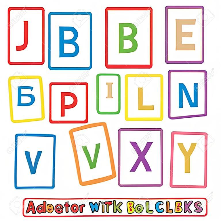 Image de différents blocs colorés avec l'alphabet isolé sur un fond blanc.