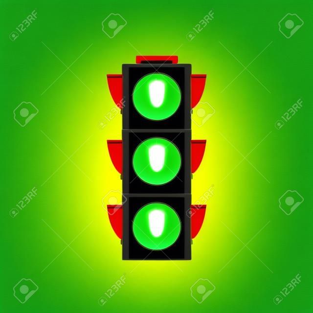 Ilustração, de, um, semáforo, com, luz verde, ligado.
