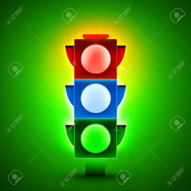 Ilustração, de, um, semáforo, com, luz verde, ligado.
