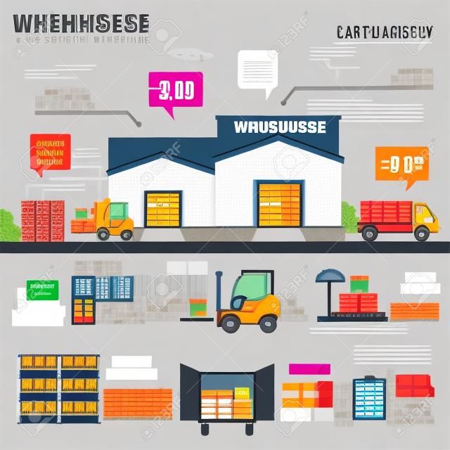 warehouse, cargo, logistic business management infographics background and elements. Can be used for business data, web design, brochure template.