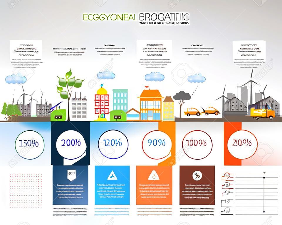 Environment, ecology infographic elements. Environmental risks and pollution, ecosystem.  Can be used for background, layout, banner, diagram, web design, brochure template. Vector illustration