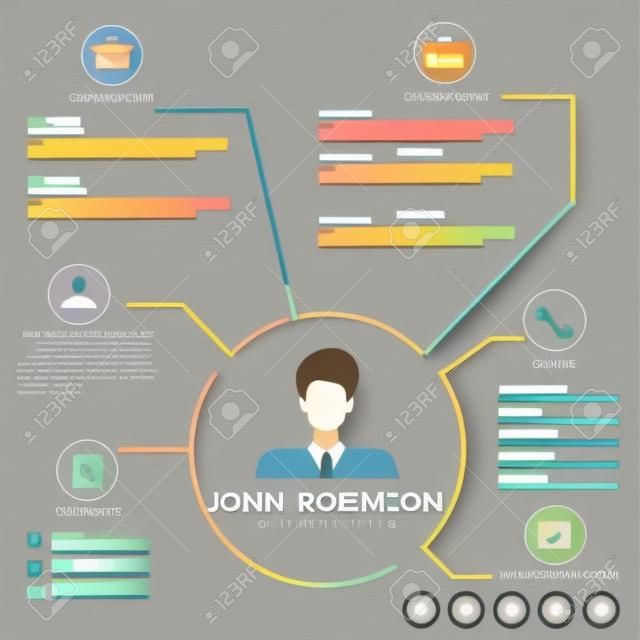 resume (cv) sablon infographics háttér és az elem, lehet használni a személyes statisztika, az emberi erőforrás adatokat, állásinterjú, web design, információs táblázatot. vektoros illusztráció