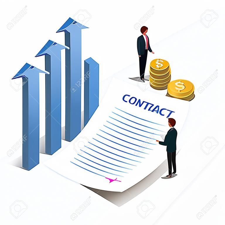 Concept business. Business people standing on a signed contract and agreement for increase the company profit. gradient design. vector illustration