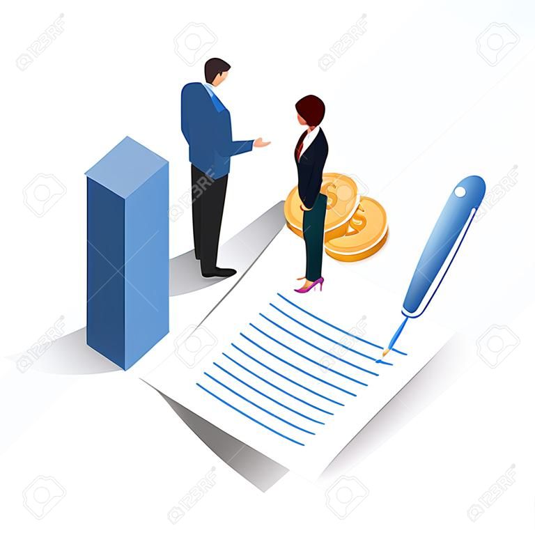 Concept business. Business people standing on a signed contract and agreement for increase the company profit. gradient design. vector illustration