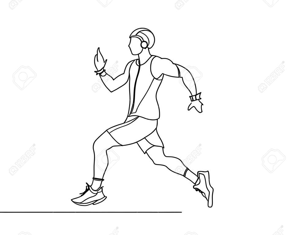連続線画。イラストはアスリートを示しています。走ってる男スポーツ。陸上 競技。ベクトルイラスト