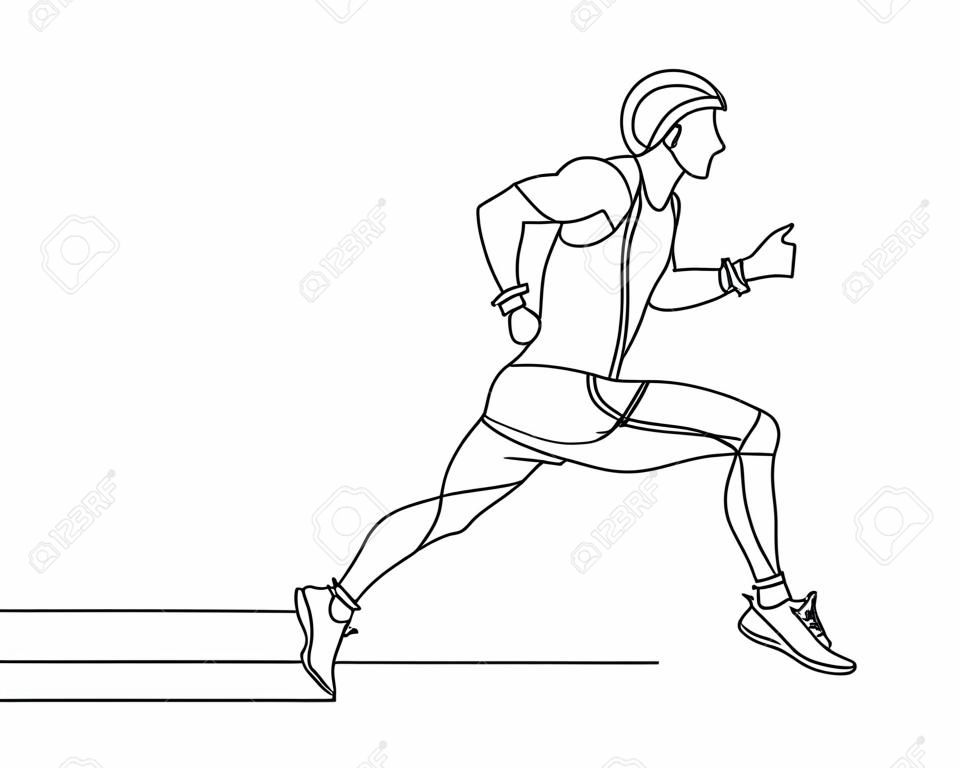 Continuous line drawing. Illustration shows a athlete. Running man. Sport. Athletics. Vector illustration