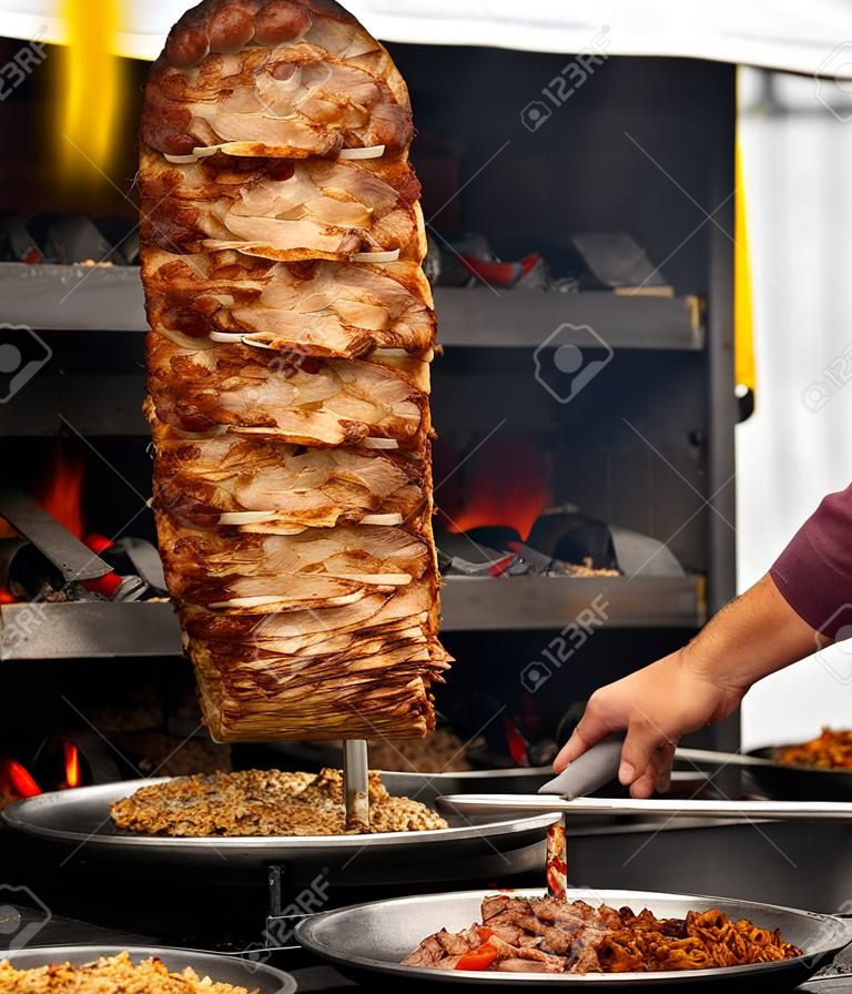 Макрофотография фотографии обжаривания мяса, shawarma