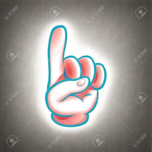 Mano humana de dibujos animados mostrando un dedo o apuntando hacia arriba