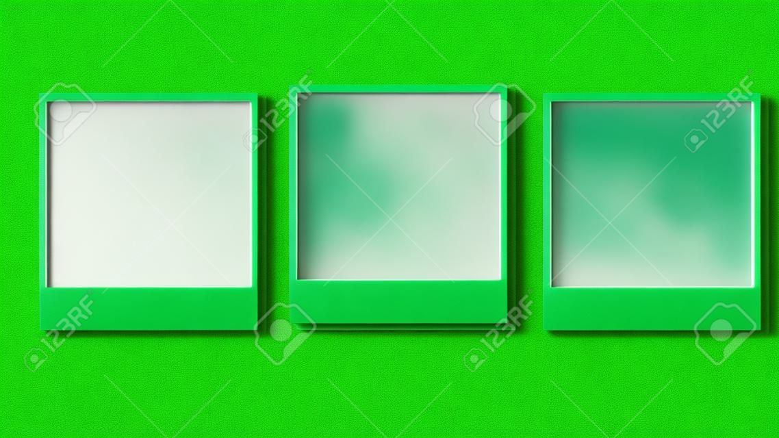 Polaroids frames with green screen for your photo. 3d rendering