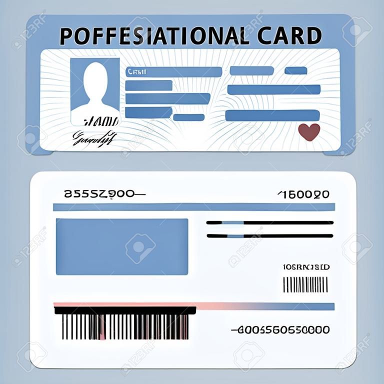 Ilustração do cartão de identificação dianteiro e traseiro