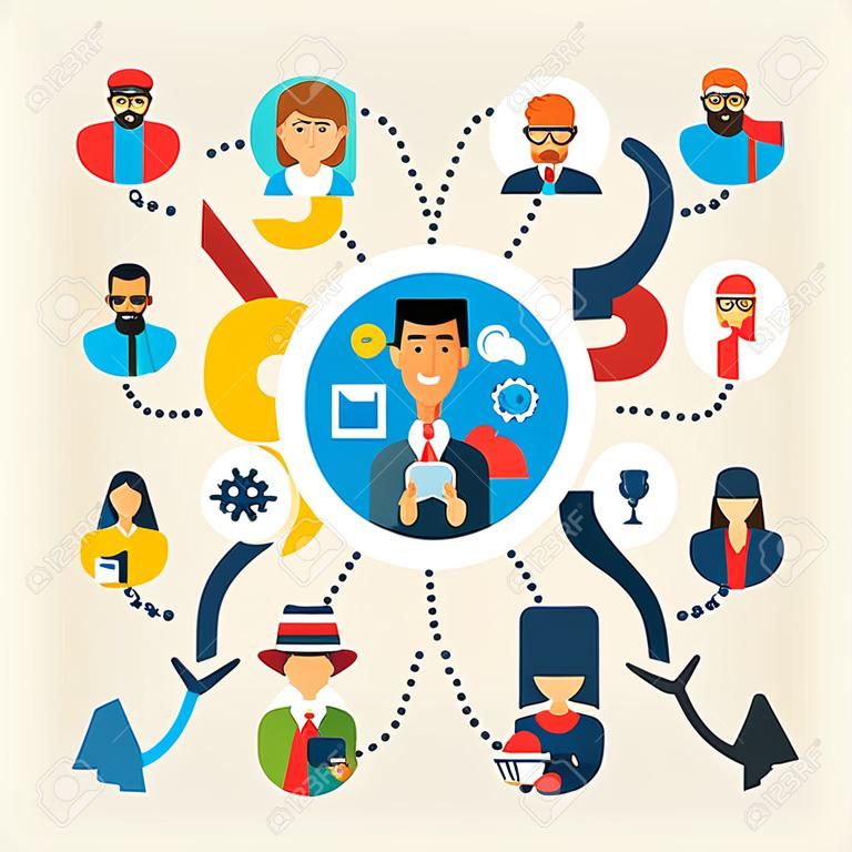 Illustration of teamwork character design diversity people, flat design