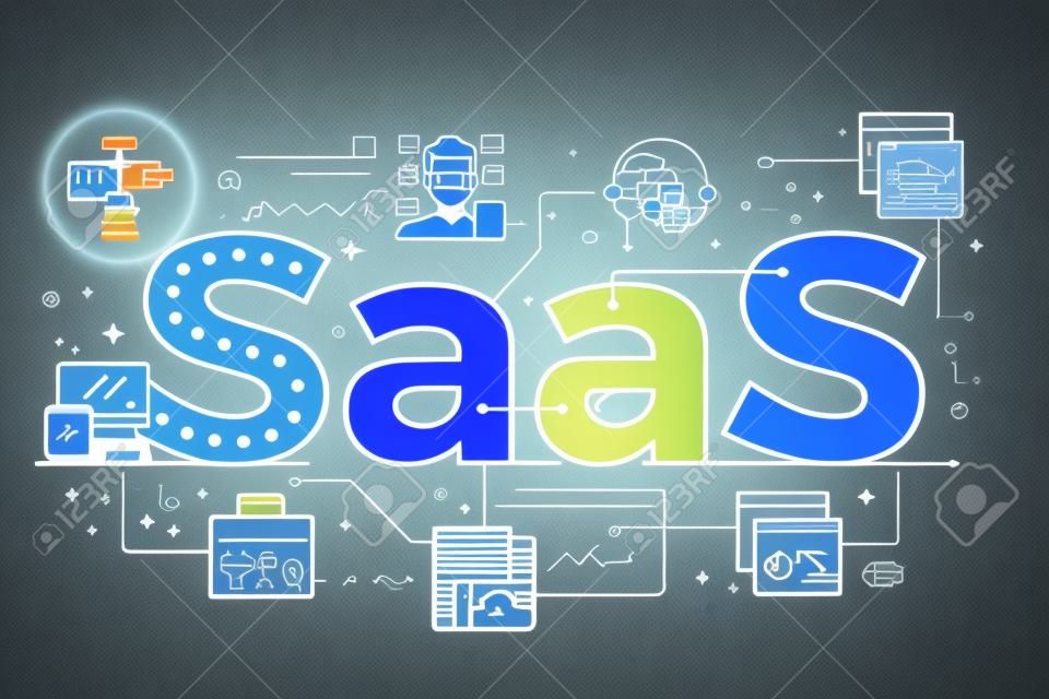 SaaS: Software als dienst, woord illustratie voor bedrijfsconcept.