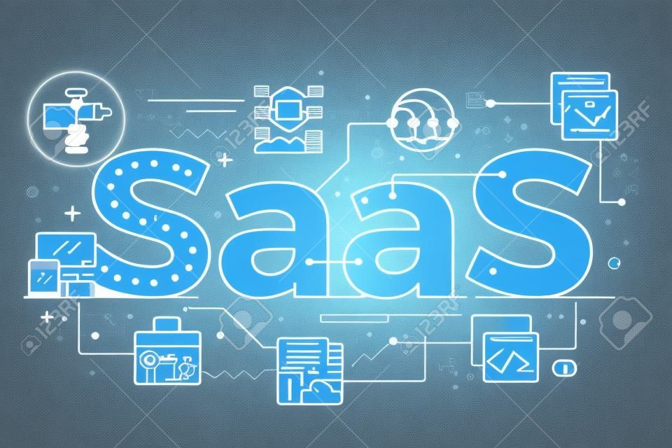SaaS: Software als dienst, woord illustratie voor bedrijfsconcept.