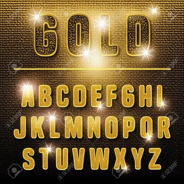 Glitter Alphabet aus Gold glänzend Konfetti. Vektor-Illustration