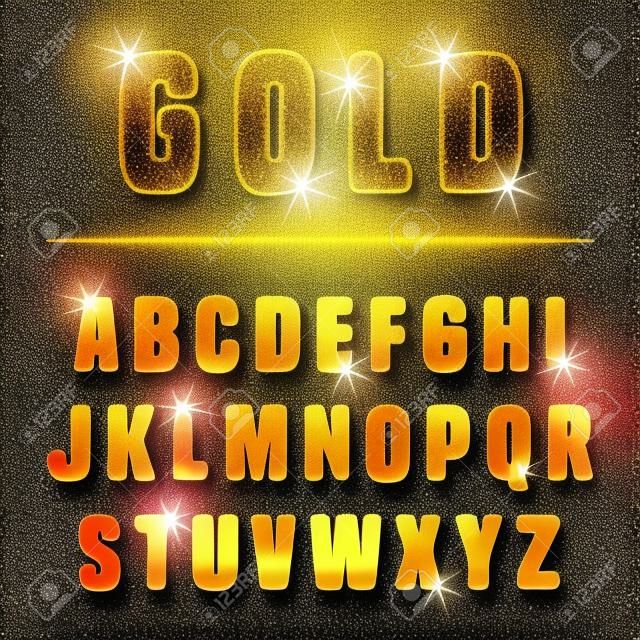 Glitter alfabeto de oro brillante confeti. ilustración vectorial
