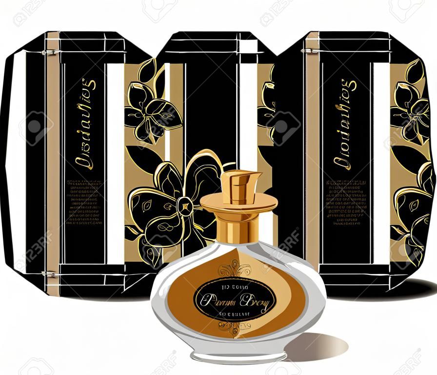 Design de caixa de perfume em estilo retro.