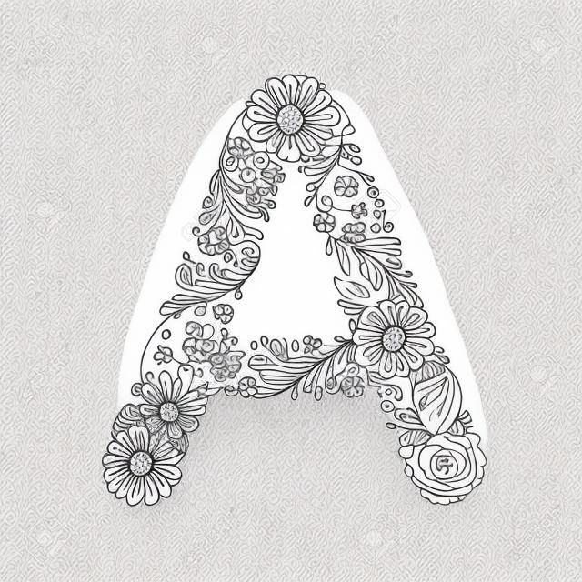 Floral alphabet letter A coloring book for adults. vector illustration.Hand drawn.Doodle style.