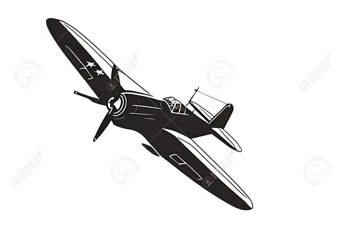 İkinci Dünya Savaşı savaş uçağının basit etiketi. Düz vektör