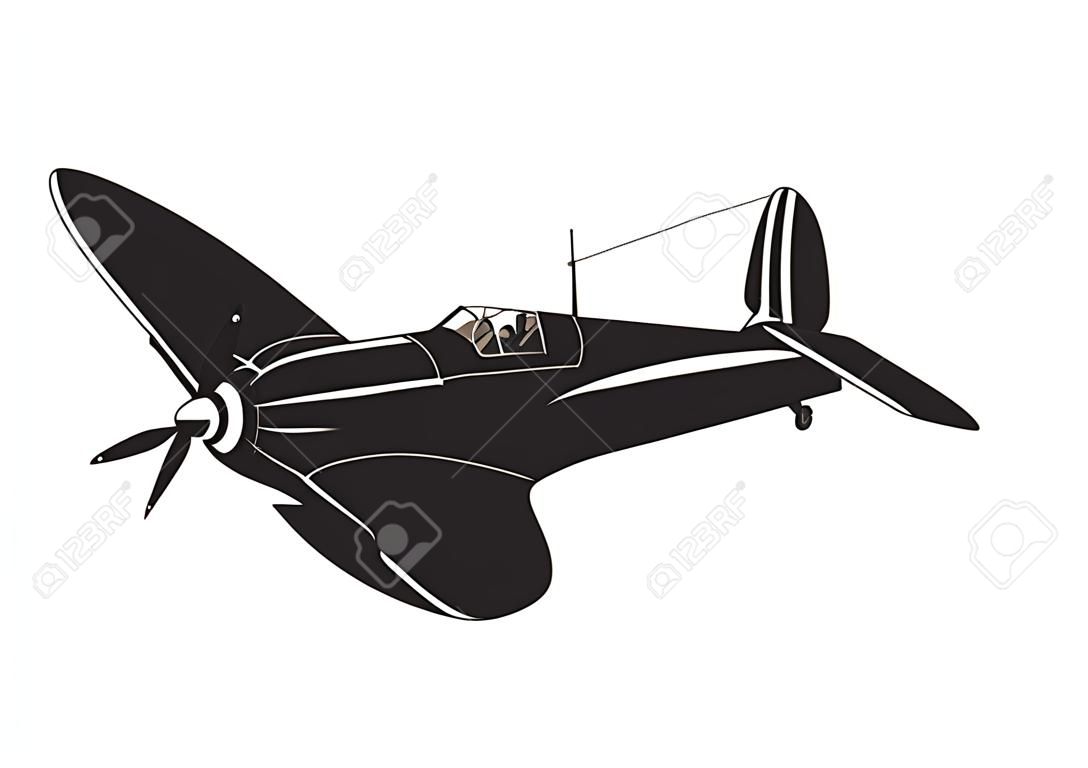 Uproszczona naklejka przedstawiająca myśliwce z czasów II wojny światowej. Płaski wektor.