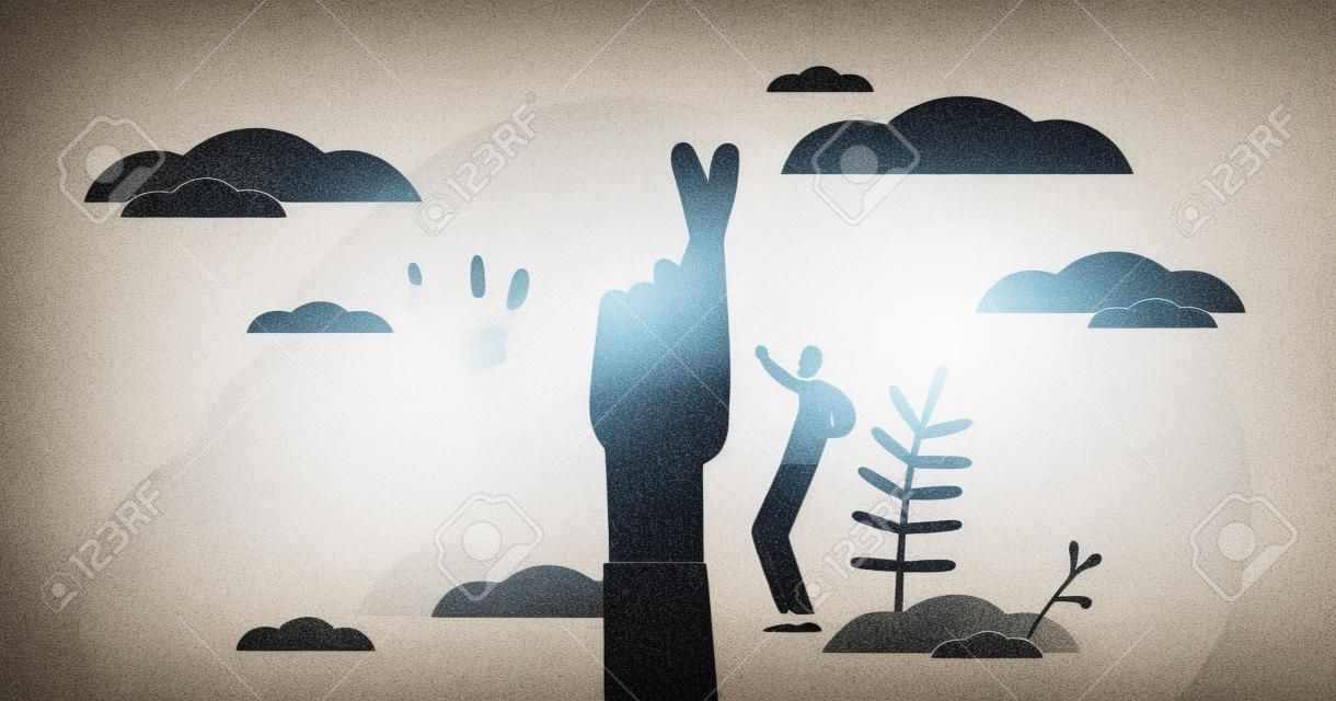 Fingers crossed symbol vector illustration. Hope, luck and faith flat tiny persons concept. Hand gesture as nonverbal communication in danger, stressful or emergency situations for positive outcome.