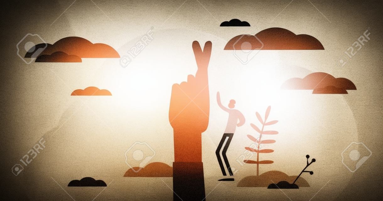 Fingers crossed symbol vector illustration. Hope, luck and faith flat tiny persons concept. Hand gesture as nonverbal communication in danger, stressful or emergency situations for positive outcome.