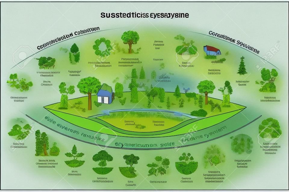 Ecosystem services with subdivision categories collection outline diagram
