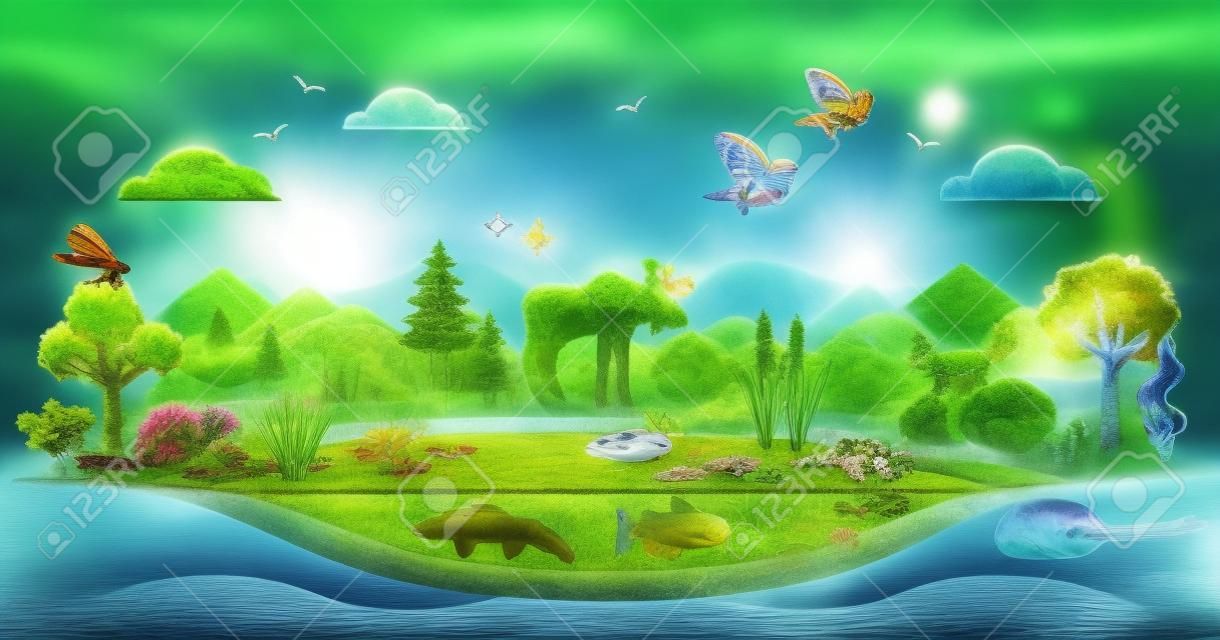 L'écosystème en tant qu'habitat naturel pour les organismes vivants et les animaux décrit le concept