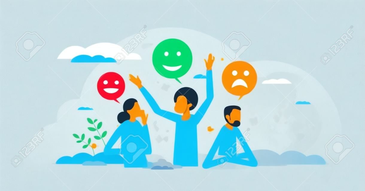 Sentiment analysis with various customer feedback emotion tint person concept