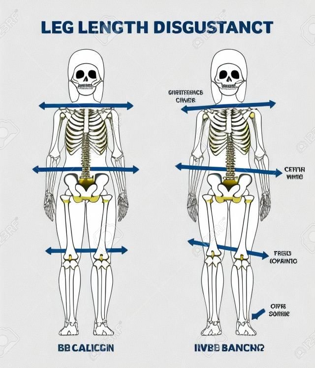 Leg length discrepancy condition with imbalanced skeleton outline diagram
