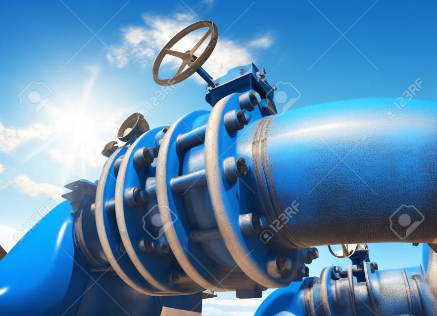 푸른 하늘에 대하여 산업 영역, 강철 파이프 라인 및 밸브