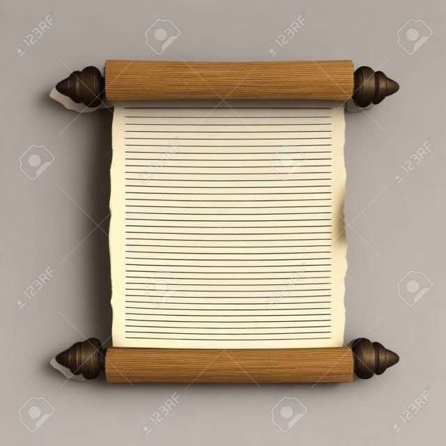 old papyrus scroll isolated on white background 3d render
