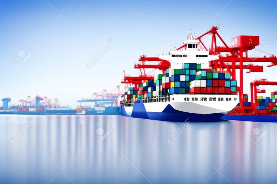 컨테이너, 수입 수출 및 비즈니스 물류의 컨테이너 선박, 크레인, 무역항, 선박, 항만으로화물. 항공보기, 해상 운송, 국제, 조개 해양, 운송, 물류