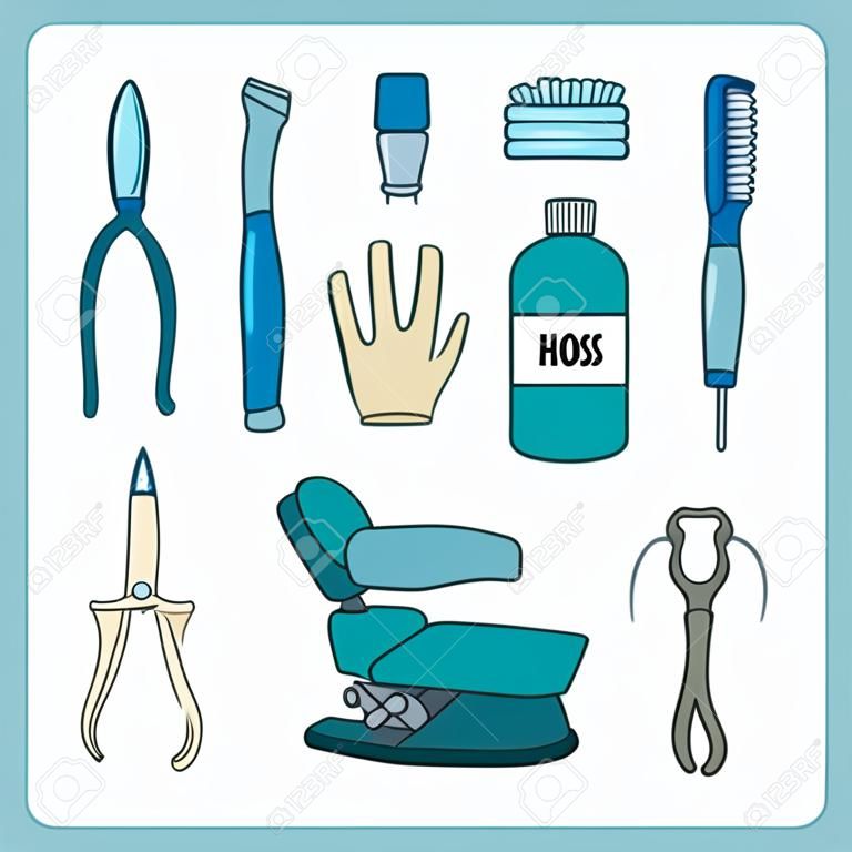 cartoon dentist tool icon set
