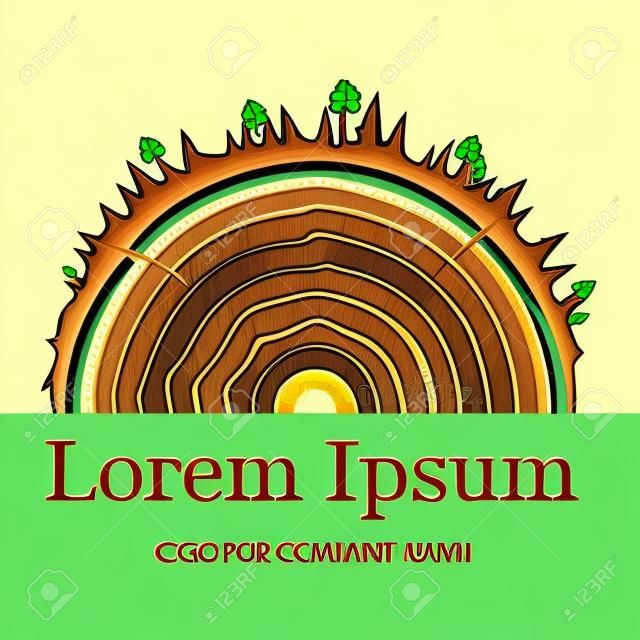 Cross section of the trunk with tree rings. Logo. Wood sign icon. Tree growth rings. Flat icon. Vector illustration.