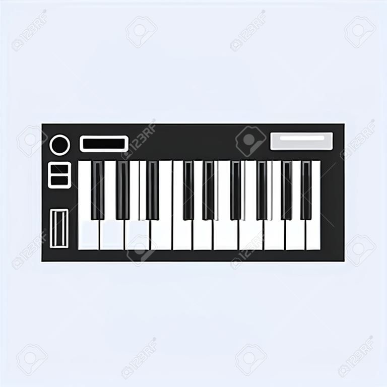 ピアノまたは電子キーボード音楽アプリとウェブサイトのキーの行のアートのアイコン。ベクトルの図。