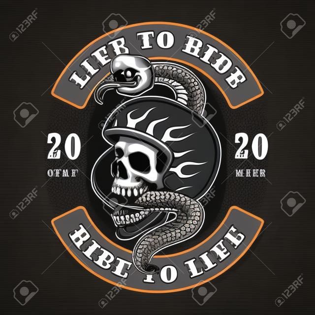 Vector illustration of a biker skull with a snake.