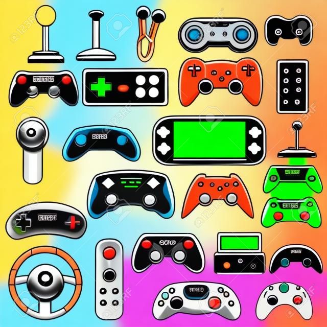 Joystick icons set. Cartoon set of joystick vector icons for web design