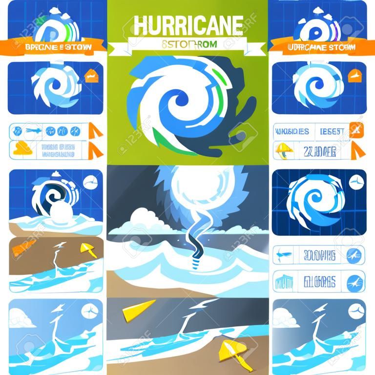 Orkaan storm banner set. Platte illustratie van orkaan storm vector banner set voor web design