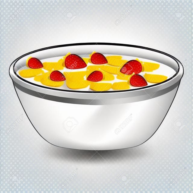 Owocowe płatki śniadaniowe ikona kreskówka wektor mleczne płatki kukurydziane musli